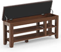 Shoe Bench for Entryway, Solid Rubberwood Shoe Bench with Hidden Storage, Adjustable 2-Tier Shelves & Soft PU Leather Seat, Shoe Rack Durable Easy Assembly for Hallway or Bedroom - Brown, 47.28"