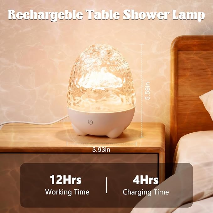 Waterproof Shower Light for Inside Bathroom, Egg-Shape Rechargeable Kids Bath Light, RGBW 13 Color Changing Shower Lamp Ocean Wave Projector Mood Night Lighting