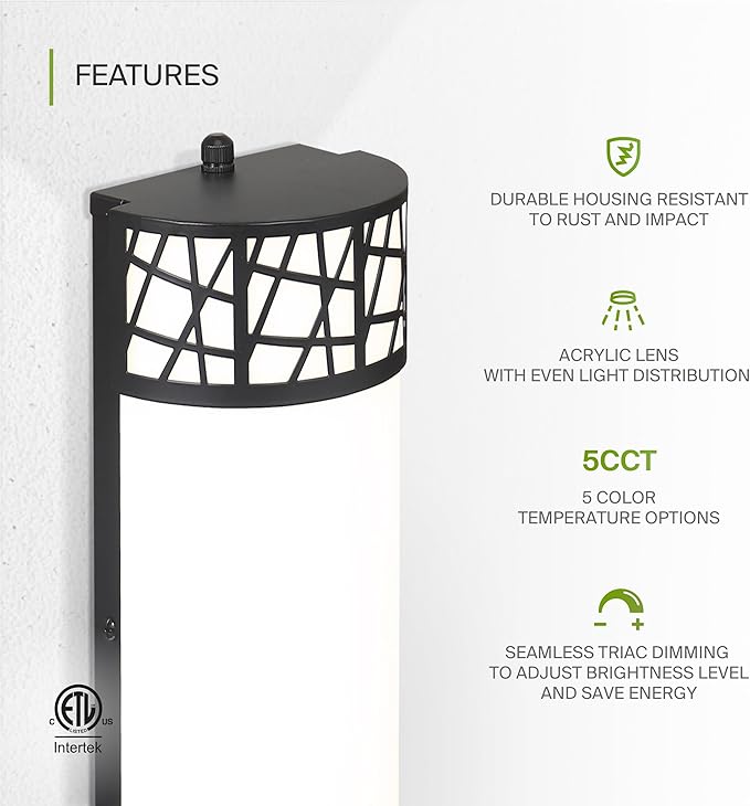 ASD 12 Inch LED Indoor Wall Sconce - Matte Black Modern Dimmable 15W 2700K-5000K Adjustable Wall Mounted Light Fixtures, Wall Lights for Bedroom, Bathroom, Living Room, Hallway Decor - ETL