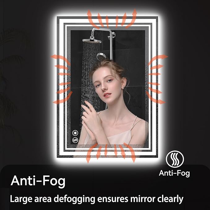 24“ x 36” LED Bathroom Mirror with Lights Front and Backlit Anti-Fog Dimmable 3 Colors LED Mirror for Bathroom Memory Function Smart Mirror Wall Mounted Horizontal/Vertical ETL Listed