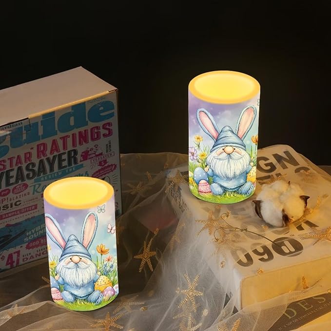 Flameless Candles LED Easter Gomes Stars Decorative Candles Battery Operated Ornage Flickering Candles with 18-Key Remote Timer Pillar for Home Living Room Party Table Decorations