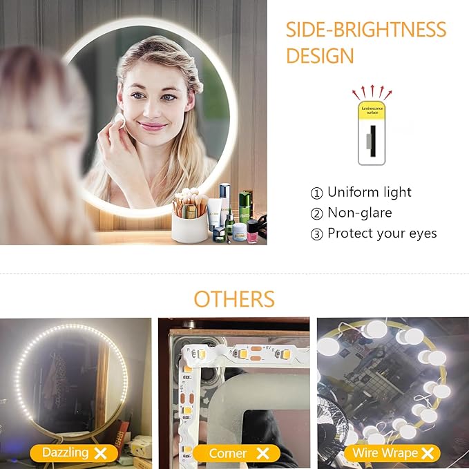Flexible Vanity Light Strip LED Vanity Lights for Mirror Dimmable Mirror Lights for Makeup Cuttable 6.5ft Makeup Light Strip 6500K Daylight for Dressing Table, Bathroom Mirror, and DIY Mirror
