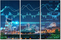 Concept of Internet Trading Brokerage and Analysis Pictures Home Decor 3 Panels Night Skyline Tennessee USA PaintingsWall Art for Bedroom, Room, Office. Print on Canvas Ready to Hang (60"Wx40"H)