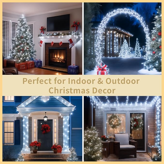 98FT 300LED Fairy Lights Clear Wire with Remote Control, 8 Modes String Lights with Timer Starry Twinkle Lights for Indoor Bedroom Party Christmas, Cold White