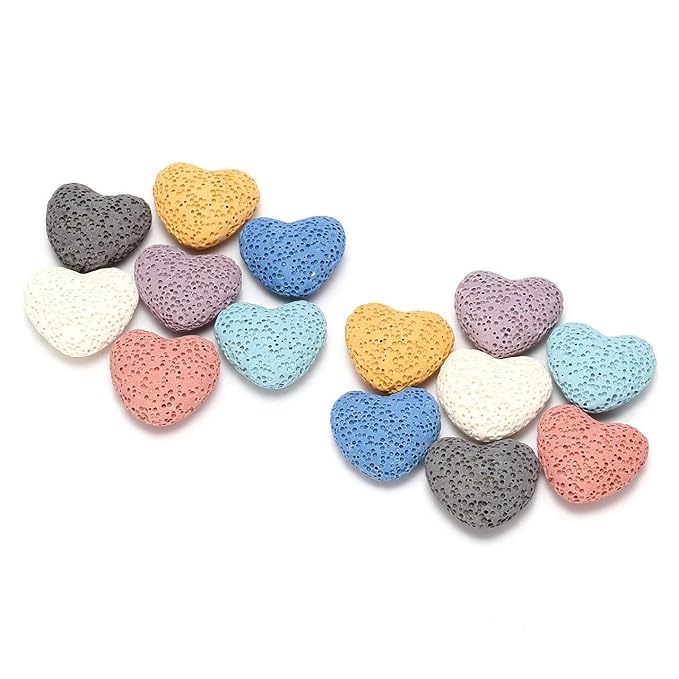 Top Plaza Lava Rock Gemstone Aromatherapy Essential Oil Diffuser Set - Oval Shape Ceramic Incense Burner/Ware/Holder/Bowl with 14Pcs Heart Lava Stone Beads