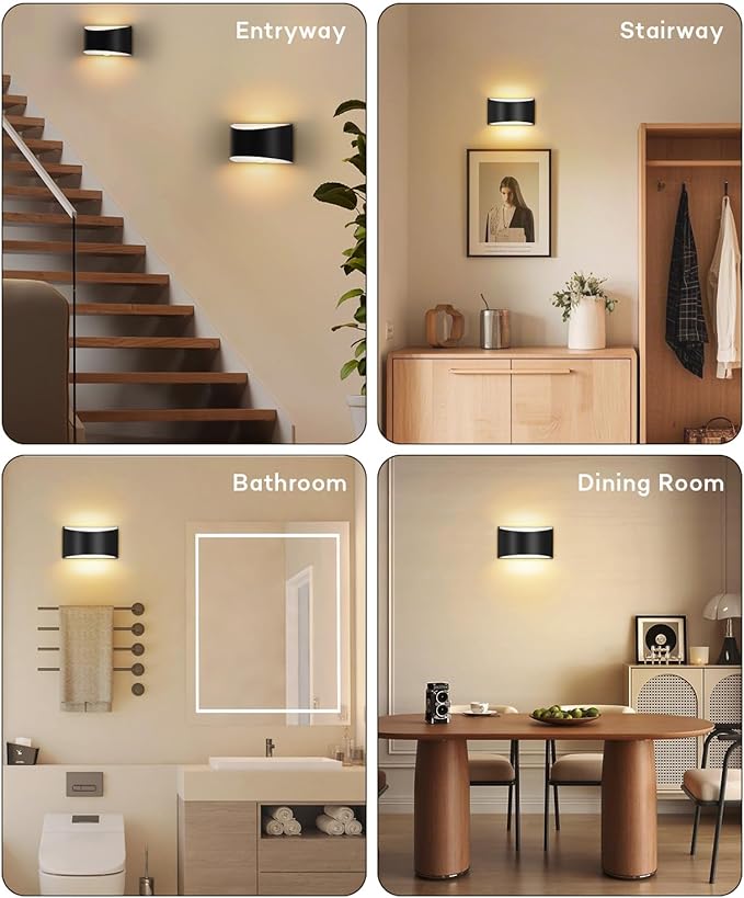 Lightess Sconces Wall Decor Set of 2, Modern LED Hardwired Wall Lights, 3000K Up and Down Wall Mount Lamp, Black Indoor Sconces Wall Lighting for Living Room Bedroom Hallway Corridor (Warm White)