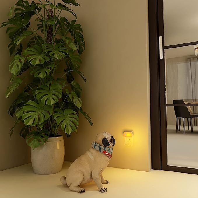 Lyridz 120LM Ultra Bright Plug-in Motion Sensor Night Light, Stepless Dimmable LED Nightlight, Always-On and Auto-Off, for Hallway, Stairs, Bathroom, Bedroom, Garage, Amber (2-Pack)