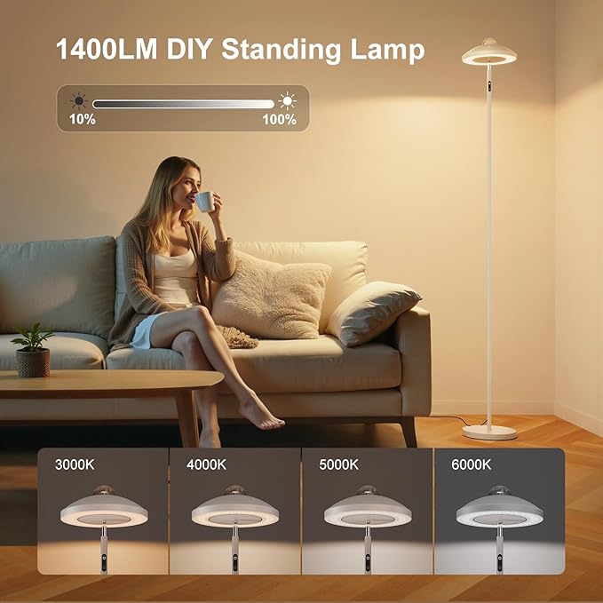 DUSKTEC Floor Lamp with RGB Star Projector, 15W 1400LM Dimmable 4 Color Temperatures LED Standing Lamp with Remote, Modern Tall Corner Lamp for Living Room, Bedroom, Office (White)
