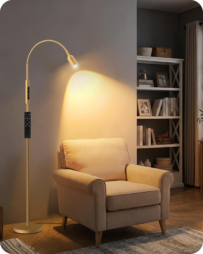 Reading Floor Lamp, 74.2" Tall LED Lamp, with 360° Flexible Gooseneck & Touch & Remote Control, Ajustable Color & Beam, Crafts Standing Lamp, for Reading, Task Craft, Living, WD16LD05