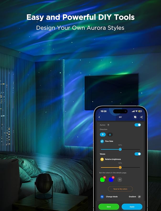 Govee Star Light Projector with 3 Aurora Flowing Effects, Works with Matter, Alexa and Google Assistant, 52 Scene Modes, 18 White Noise Options, LED Night Light Projector for Bedroom, Without Plug