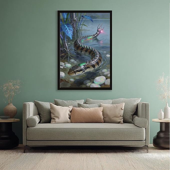 Framed Futuristic Nature Wall Art for Modern Living Room Creative Sci Fi Style Interior Decor 24x36in