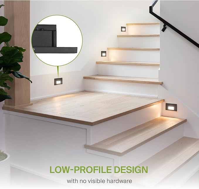 ASD LED Recessed Step Light Fixture, Outdoor & Indoor Stair Tread Lighting | 3CCT, Dimmable, Waterproof, ETL Listed | 3W 120LM 3000K-5000K 120V | Staircase Hardwired Illumination | Black, 24 Pack