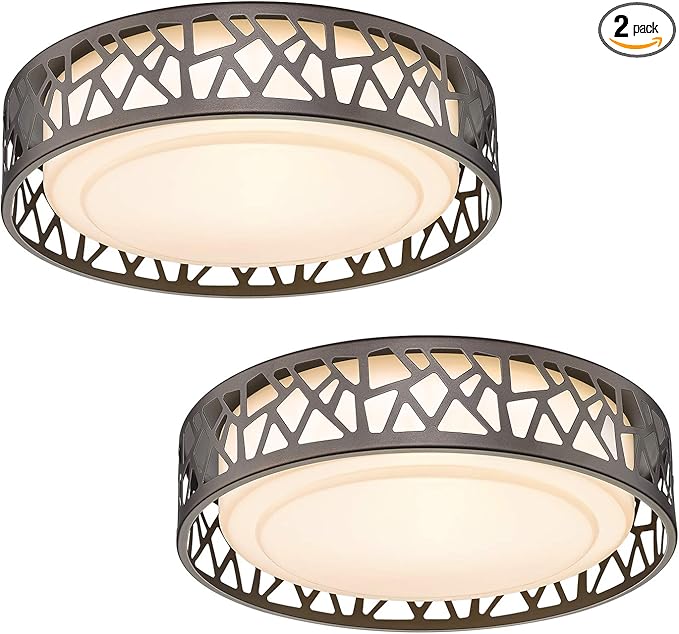 Flush Mount Light 2 Pack, 12 inch 15W LED Bedroom Light Fixtures Ceiling, 3000K Warm White, Oil Rubbed Bronze Fihished, ETL Listed (Metal Body and Acrylic Shade
