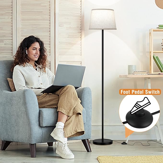【Upgraded Floor Lamps for Living Room, Modern Floor Lamp with Remote Control, Dimmable Colors Temperature Standing Lamp Foot Switch, 9W LED Bulb Tall Lamps for Bedroom Office Kid Room