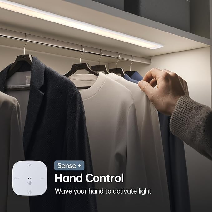 Motion Sensor for Cabinet Lights, Dimmable, Adjustable Color Temperature, Magnetic Mount, for Kitchens Closets Hallways Bathrooms Stairway (Hand Control)