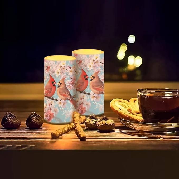 Cardinal Flower Flameless Candles 2 Pack 6 x 3 inch Battery Operated Candles with Multicolor Timer Remote Control LED Fake Candles for Warm Light Dinner Table Home Decor