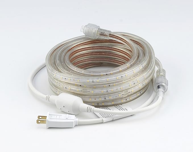 CBConcept UL Listed, 50 Feet, 5500 Lumen, 4000K Soft White, Dimmable, 110-120V AC Flexible Flat LED Strip Rope Light, 930 Units 3528 SMD LEDs, Indoor Outdoor Use, Accessories Included, Ready to use