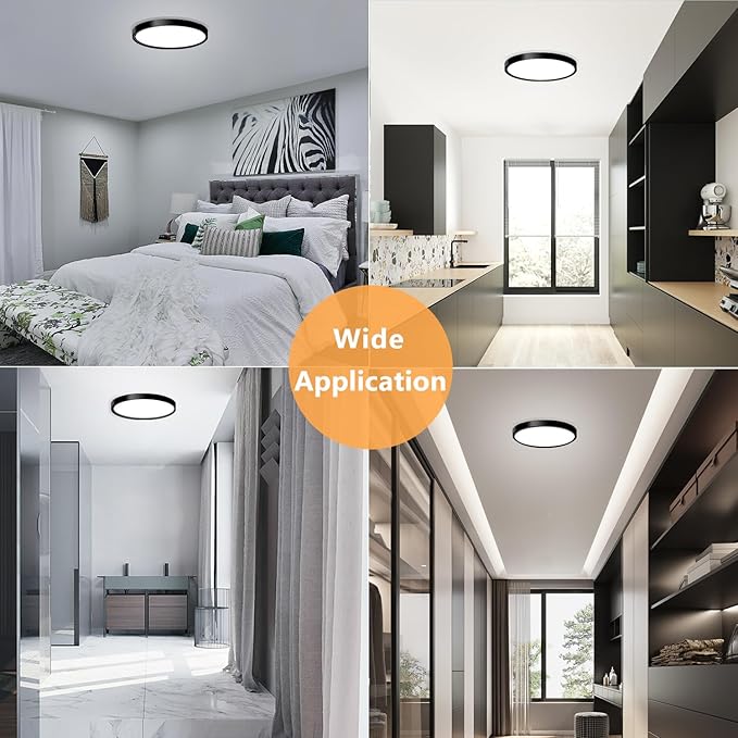 LED Flush Mount Ceiling Light Fixture, 9inch Modern Black Light, 18W 5000K, Low Profile Slim Flat Surface Lights for Bedroom Kitchen Hallway Laundry Stairwell Basement Closet