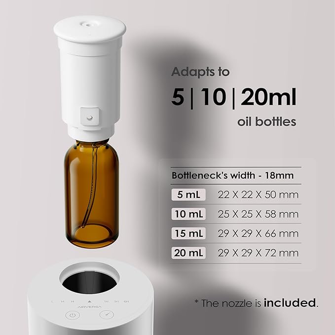 Airversa Waterless Essential Oil Diffuser Starter Kit with 4 x 10mL Fragrance Scent Oil, Battery Operated Mini Scent Air Machine Portable Diffuser for Home Car Office, AN6 White Kit01
