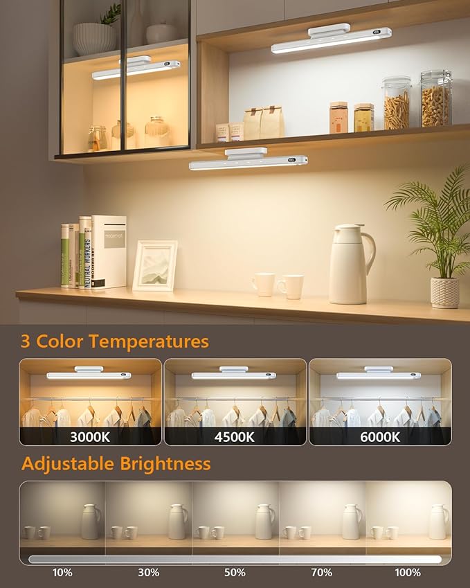 WILLED 5W Motion Sensor Led Light Bar, Eye-Care Rechargeable Closet Light with Battery Level Display, Makeup Lighting, Motion Sensor Light Indoor for Cabinet, Closet, Desk and Bathroom