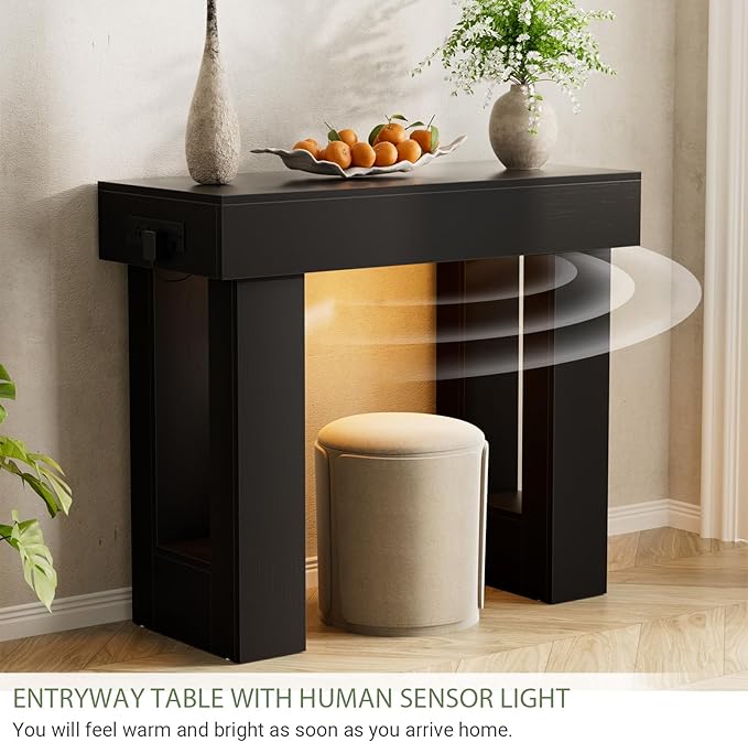 Unikito 39" Entryway Table with Socket and Sensor Light, Narrow Console Table with Storage Behind Couch, Farmhouse Entryway Table for Hallway, Behind the Couch, Living Room, Foyer