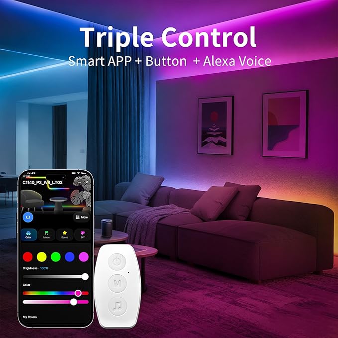 KSIPZE LED Lights, RGB LED Lights for Bedroom, Smart APP Control LED Strip Lights, Music Sync, DIY Multiple Colors, Flexible Color Changing LED Strip Lighting for Home Room Decor (99FT)