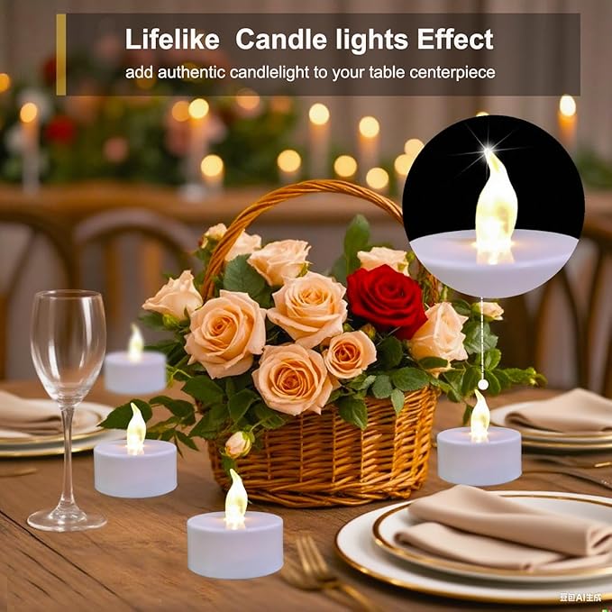 Battery tealights ,24 Pack Realistic and Bright Flickering Last 200 hours Longer Battery Operated Flameless LED Tea Lights candles for Holiday, Weddings, Birthdays,Halloween,Christmas(Warm White)