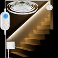 Dual Motion Sensor Light Indoor - Plug-in Motion Activated LED Stair Step with Double Sensors, Dimmer and Timer for Stairway, Bedroom, Corridor (Warm White 3000K 32.8FT Light Strip)