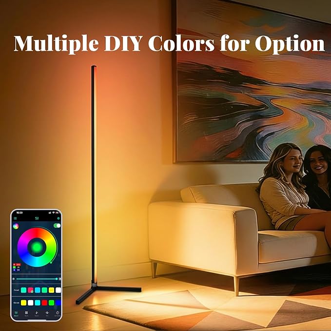 RGB Floor Lamp LED Corner Floor lamp smart Floor lamp with Music Sync Lighting, App & Remote Control, 16 Million Colors Living Room & Gaming Room (2 Pack)