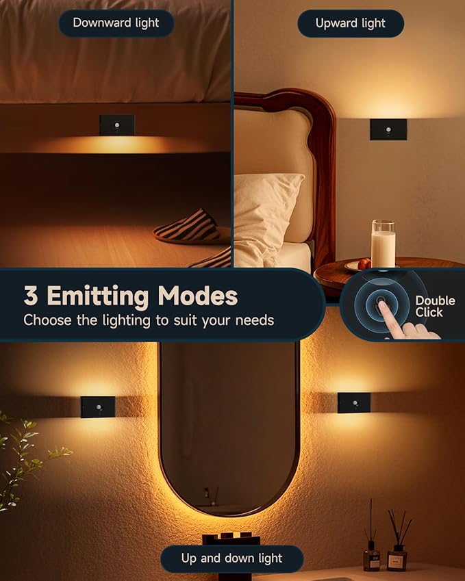 Yiliaw 6-Pack Rechargeable Motion Sensor Stair Lights Black, Dimmable Night Lights with 3 Modes & 3 Color Temperatures, Magnetic, Stick-On Stair Lights Indoor for Hallway, Stairway, Bathroom, Kitchen