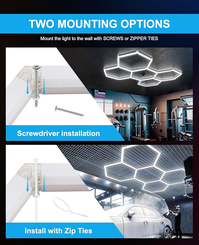 Hexagon Garage Lights: Hexagon led Gym Lights 26520LM DIY Car Detailing Ceiling LED Shop Light for Basement Warehouse Workshop Barbershop Car Care Wash Room Auto Beauty Exhibition Hall 5 Grids 6500K