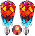I-SHUNFA Edison Stained Glass LED Light Bulb,6 Watts Heatless E26 ST64 LED Light Bulbs for Home Party,Recreation Room,Balcony,Garden,Christmas Decoration 2 Pack