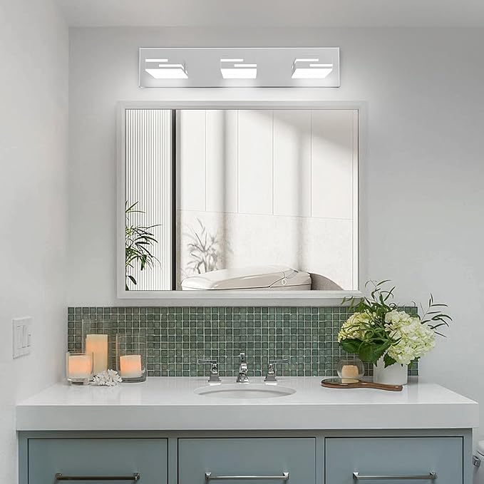 LED Modern Bathroom Vanity Light Fixtures, 3-Light 22-inch Dimmable Chrome Vanity Lights for Bathroom Lighting Fixtures Over Mirror, with 350° Rotatable Heads (Cool White 6000K)