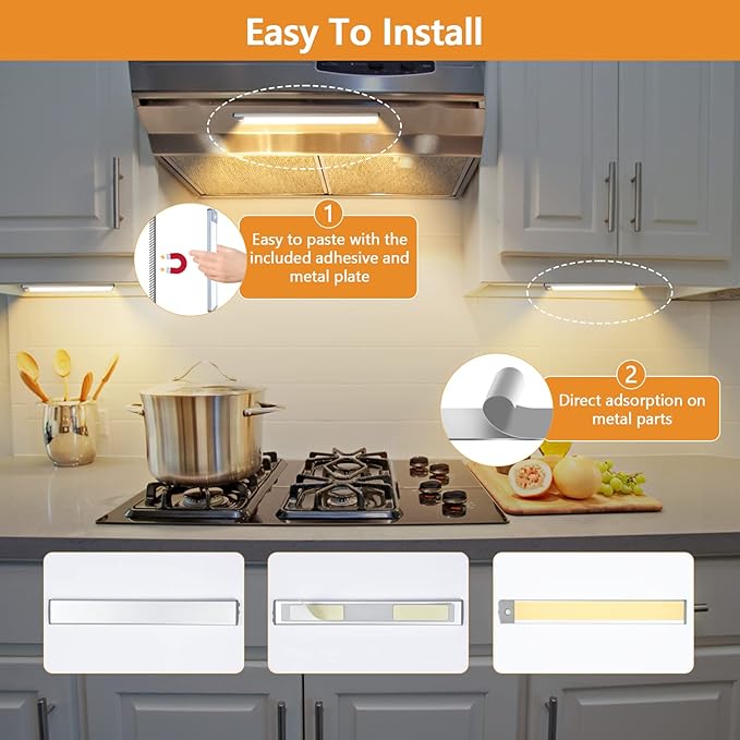 Under Cabinet Lighting 2-Pack, 35LED Bright Motion Sensor Light Indoor - 3 Color 2800K-6000K Dimmable, Rechargeable 1700mAh Battery, Wireless Magnetic Easy Install for Kitchen, Closet & Pantry