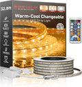 Shine Decor LED Strip Light Connectable, CCT 2800-6000K Warm-Cool Changing Tone for Room, 32FT 120V Plug-in Outdoor Rope Lighting Cold Resistant Waterproof ETL Listed, Remote Timer Available