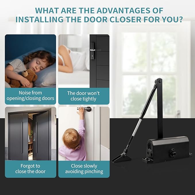 Medium Duty Hydraulic Door Closer for Commercial & Residential Use - Perfect for Screen Doors, Garage Entry, and Interior Doors with Soft Close Technology - Adjustable Automatic Door Closing Mechanism