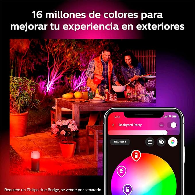 Philips Hue Lily White & Color Outdoor Spot Light Base kit (Hue Hub Required), 3 Spot Lights with Power Supply + Mount, Works with Alexa, HomeKit & Google Assistant