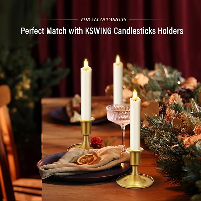 KSWING Upgraded Real Wax Short LED Flameless Taper Candles with Remote, 6 PCS White Candlesticks Battery Operated 3D Flickering - 6" Realistic Fake Candle Sticks for Home/Wedding/Fireplace Xmas Decor
