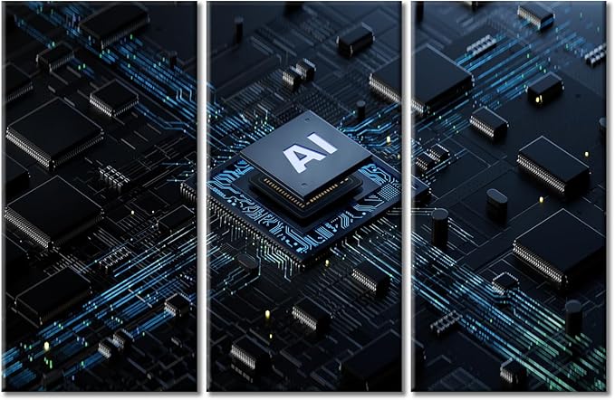 Wall Art for Living Room Circuit Board Pictures Bedroom Wall Decor Artificial Intelligence Concept Wall Paintings for Office Print On Canvas Modern Artwork Stretched and Framed Ready to Hang (42"Wx28"H)