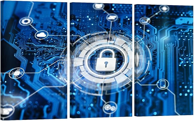 LSIUHWUWI 3 Panel Modern Wall Art Cybersecurity and Secure Nerwork Internet Technology Picture Prints on Canvas Wall Paintings for Bedroom Living Room, Framed Ready to Hang, 20x40inchx3