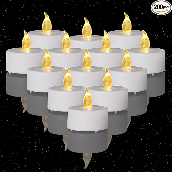 200PCS Flameless LED Tea Lights Candles, Realistic and Bright Flickering Long Lasting 200Hours Battery-Powered, Ideal Party, Wedding, Birthday,Halloween, Christmas ,Home, Table Decoration WarmYellow