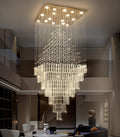 W40 x H120 Glam Chandelier with LED Bulbs Square Chandeliers, Crystal Raindrop High Ceiling Pendant Light for Entrance Large Villa Foyer Lighting Fixtures Gold
