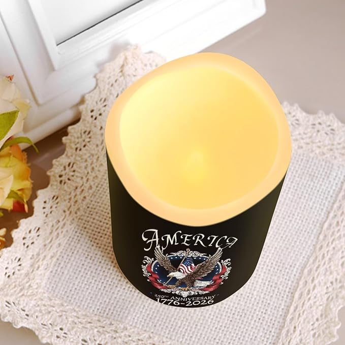 Bald Eagle 250th Anniversary Flameless Candles American Flag LED Candle Battery Operated with Remote Timer Patriotic Flickering Candle for Independence Day Home Outdoor Decor, 4 Pack
