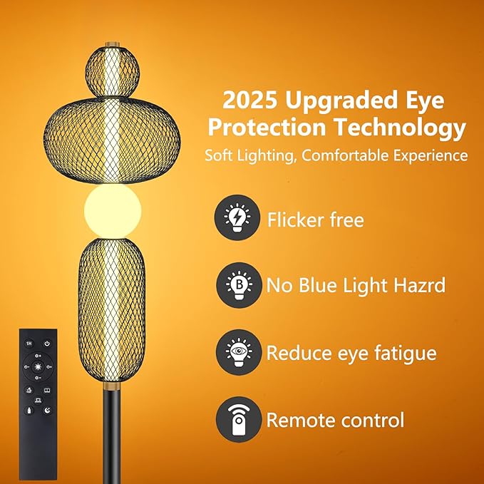 NUÜR LED Dimmable Floor Lamp with Remote & Foot Switch, Adjustable Color Temperature & Stepless Dimming, Modern Industrial Mesh-Shade Tall Standing Lamp, Black Corner Lamp for Living Room Bedroom