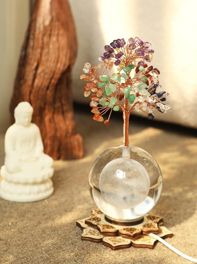 Crystal Tree of Life Gemstone Tree Decor, 7 Chakra Healing Tree with Multicolor Night Light for Meditation, Positive Energy, Home Decor, Office, Desk Decor, Spiritual Gift for Women Men