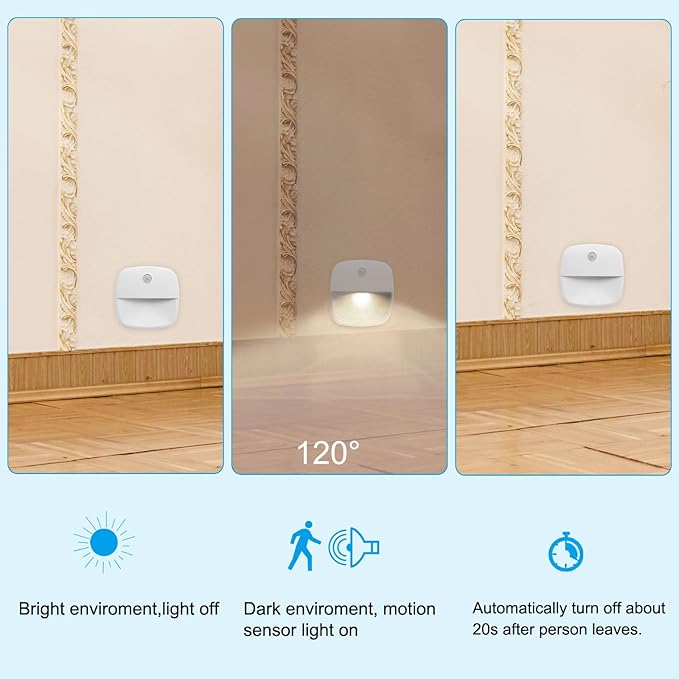 PATIKIL Indoor Stair Lights with Smart Motion Sensor, Battery Operated Under Counter Lighting for Kitchen, Bedroom, Bathroom, Warm Light