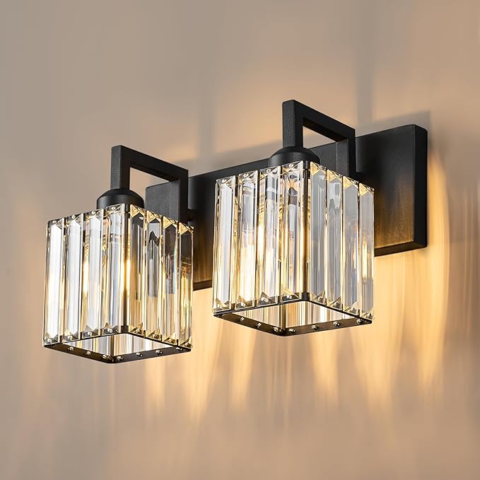 19.5" KnurledBrassWallSconcesSetof2,BronzeBathroomVanityLightFixtureswithWaterRipplesGlassTube,ModernLampforBedroom,LivingRoom,Hallway,Staise,Mirror,Kitchen