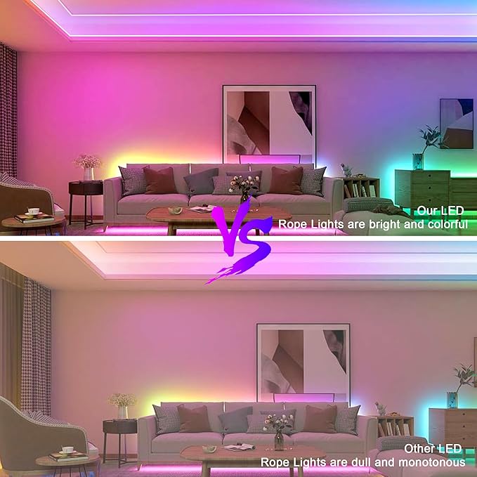 Nexillumi 32.8FT Neon LED Rope Lights IP67 Waterproof LED Lights for Bedroom Flexible LED Light Strip with Remote and APP Control RGB Lighting Strip for Indoors Outdoors Bedroom Room Home Decor