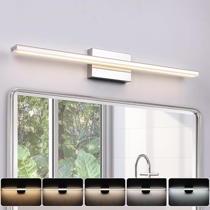 LED Modern Bathroom Vanity Light Fixtures 24W Dimmable 5CCT LED Vanity Light Bar Over Mirror Matte Black Wall Light for Bathroom 31.5 inch Long
