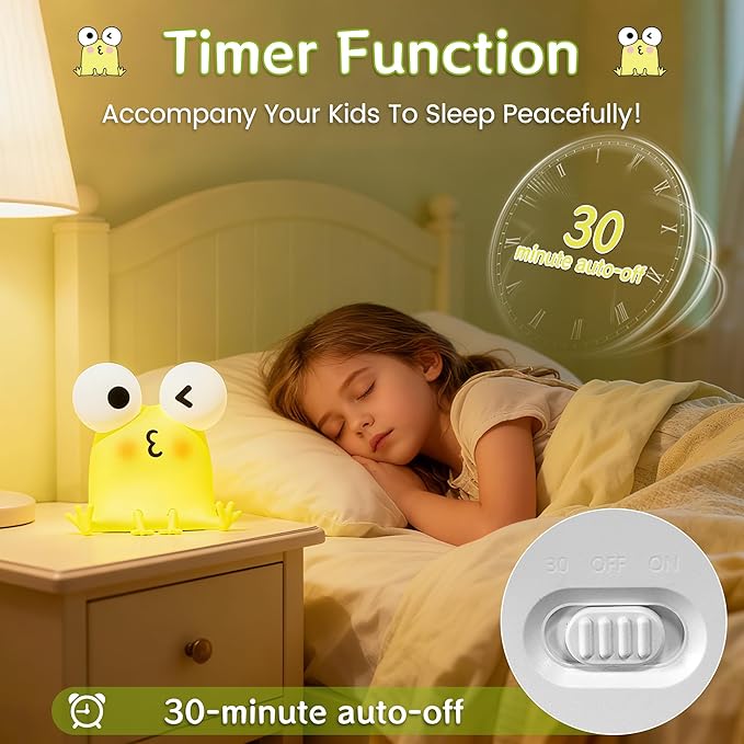 Frog Night Light for Kids, Cute Funny LED Squishy Animal Silicone Lamp, Dimmable/Timer Nursery Night Light for Baby, Rechargeable Touch Bedside Lamp,Kids Room Decor, Boys Girls Birthday Gift